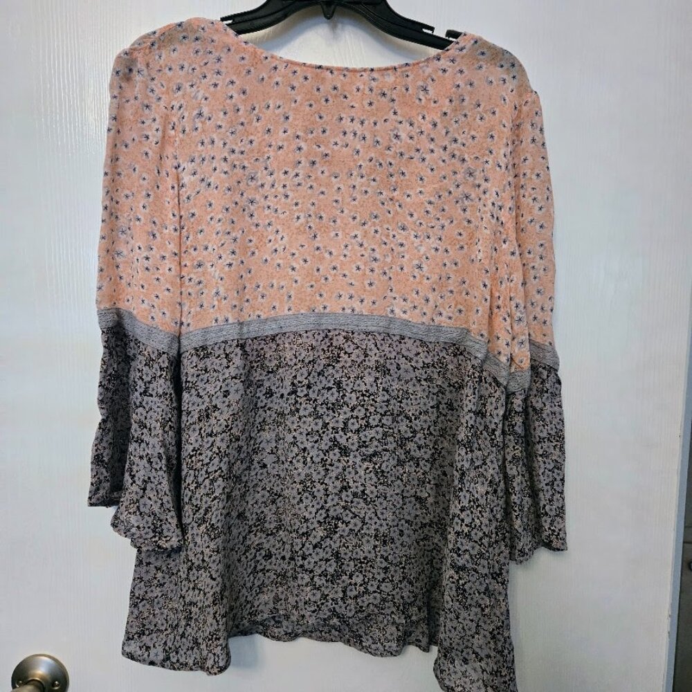 White Stuff flowy 3/4 sleeve pink and gray peasant tunic top NWOT‎
